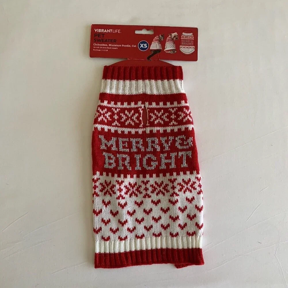 Vibrant Life Holiday Merry Bright Snowflakes Dog/Cat Sweater XS New